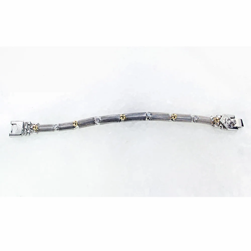 SG Liquid Metal SNB15-N Chrome Finish Bracelet with Gold 24K Pins and Zircons by Sergio Gutierrez