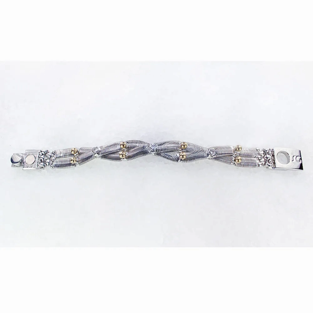 SG Liquid Metal SNB16-N Chrome Finish Bracelet with Gold 24K Pins and Zircons by Sergio Gutierrez