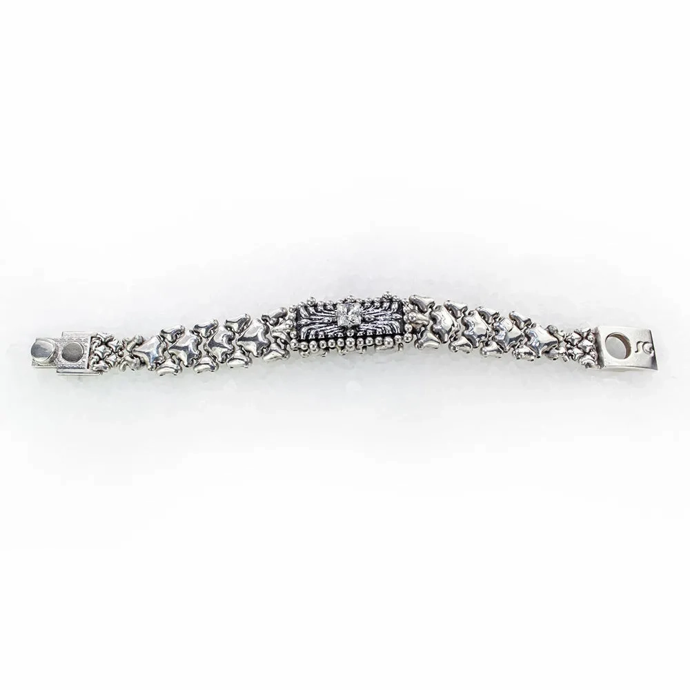 SG Liquid Metal XXB17-AS Antique Silver Finish Microchip Bracelet with Swarovski Crystal by Sergio Gutierrez