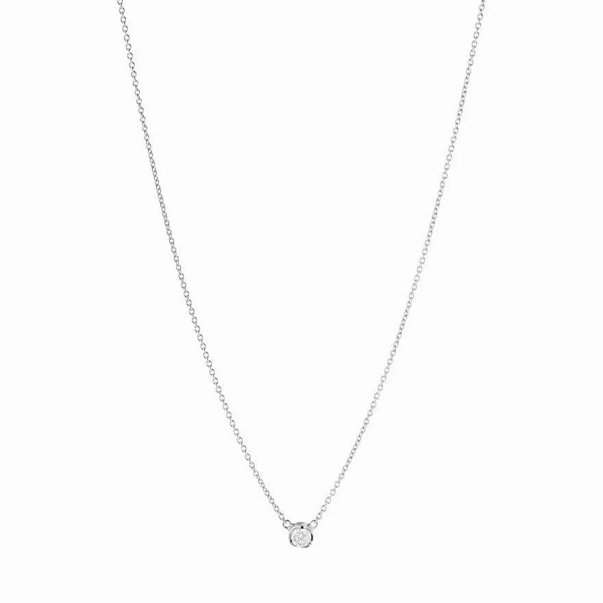 Signature Solitaire 18K White Gold Necklace w. 0.10ct Diamond