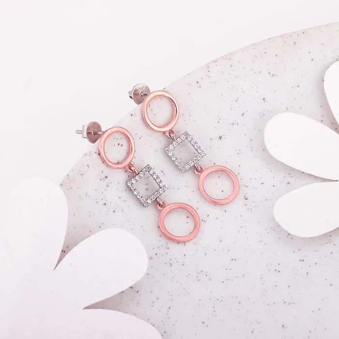 Silver and Rose Gold Gleaming Geometric Earrings