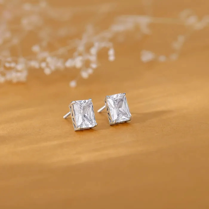 Silver Baguette Zircon Studs