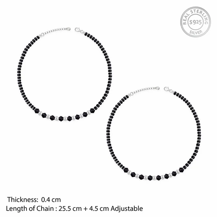 Silver Barefoot Black Beads Anklet