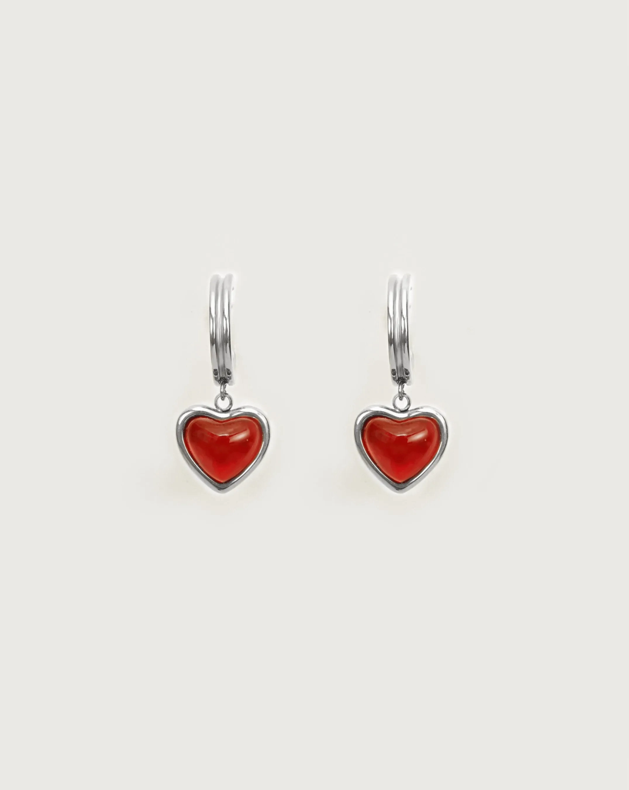 Silver Carnelian Stone Hoop Earrings