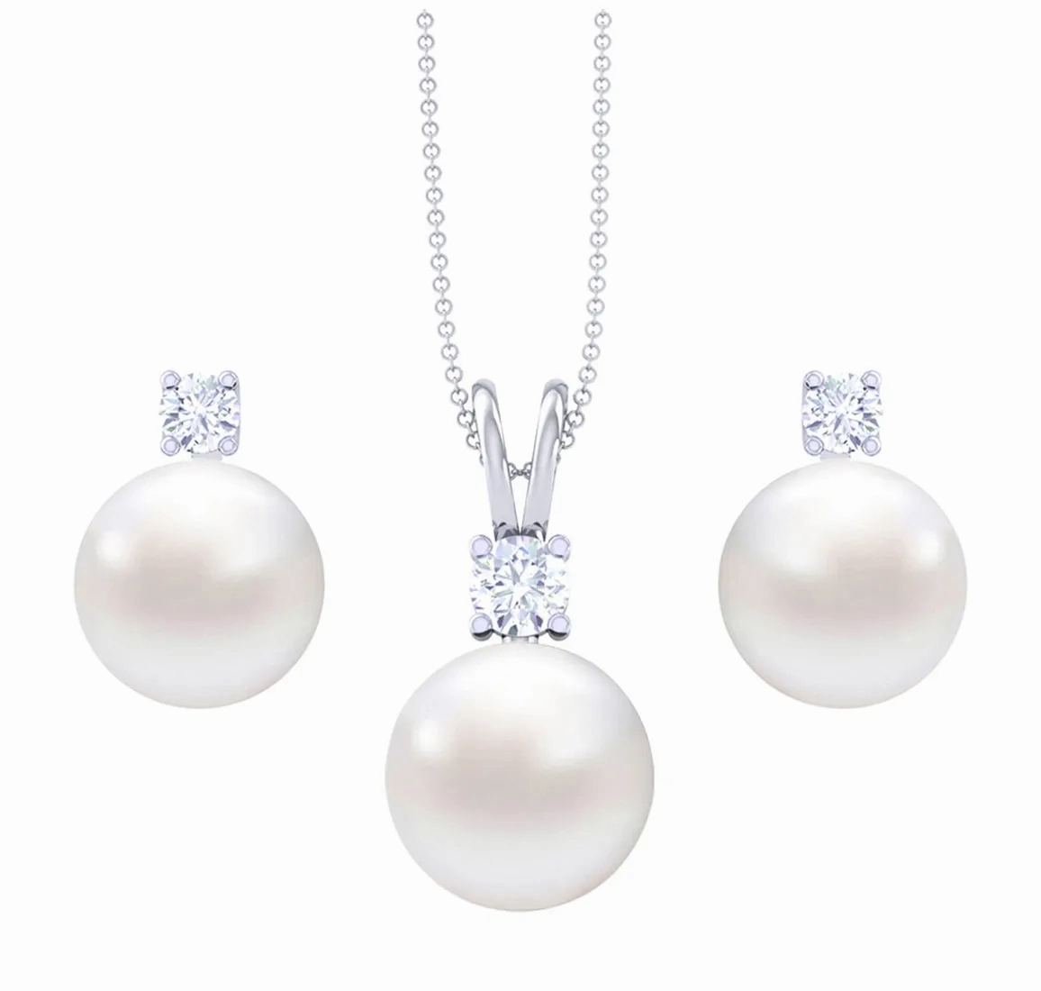 Silver Classic Pearl Jewellery Set