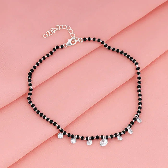 Silver Crystal Charm Anklet