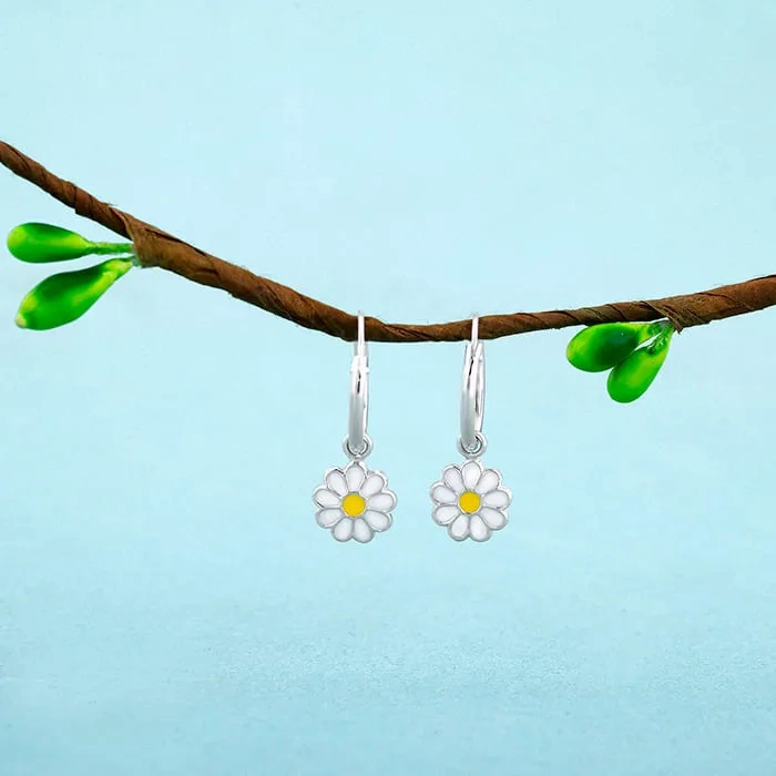 Silver Daisy Kids Hoop Earrings (4-12 yrs)