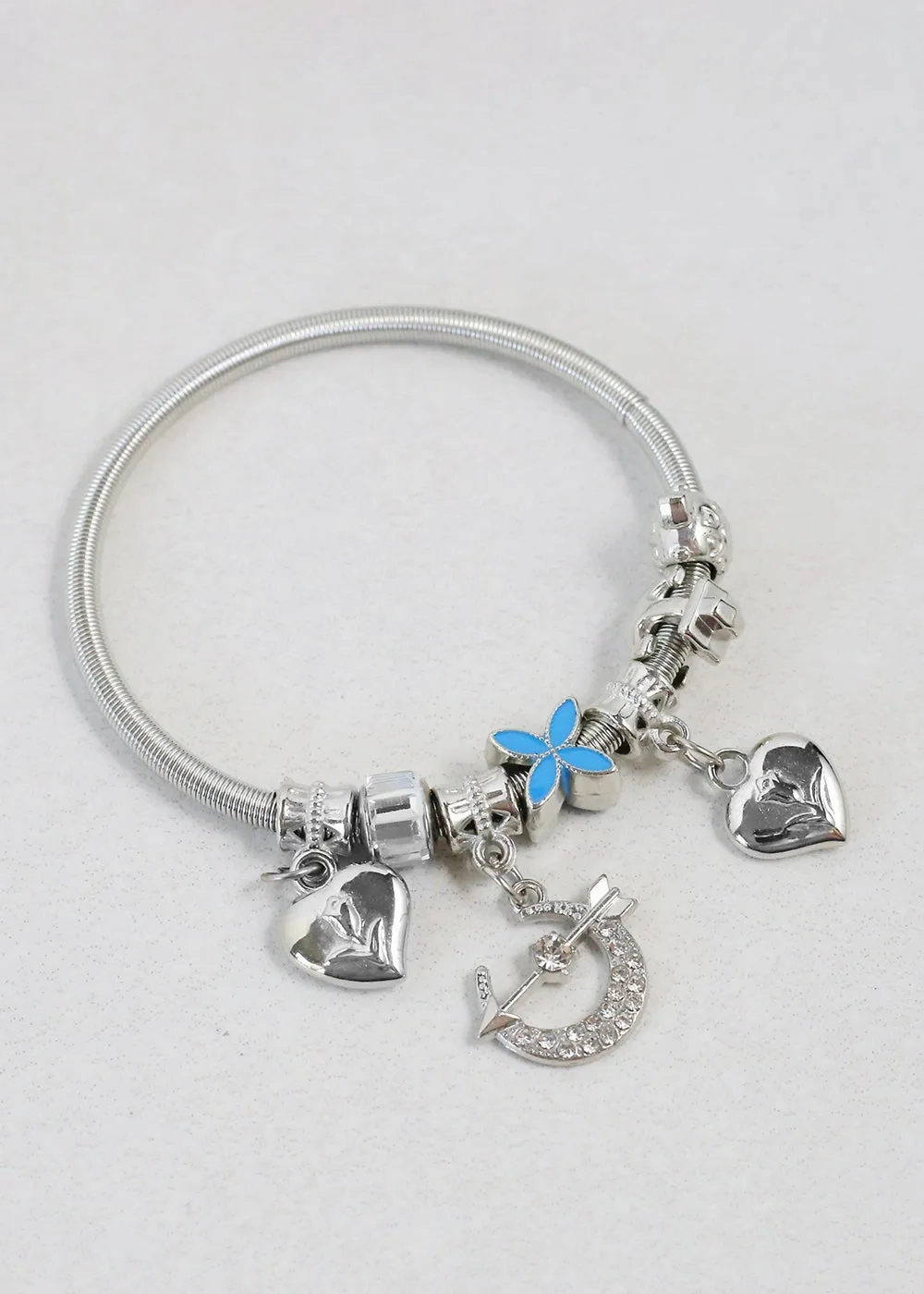Silver Dangle Charm Bracelet with Assorted Charms