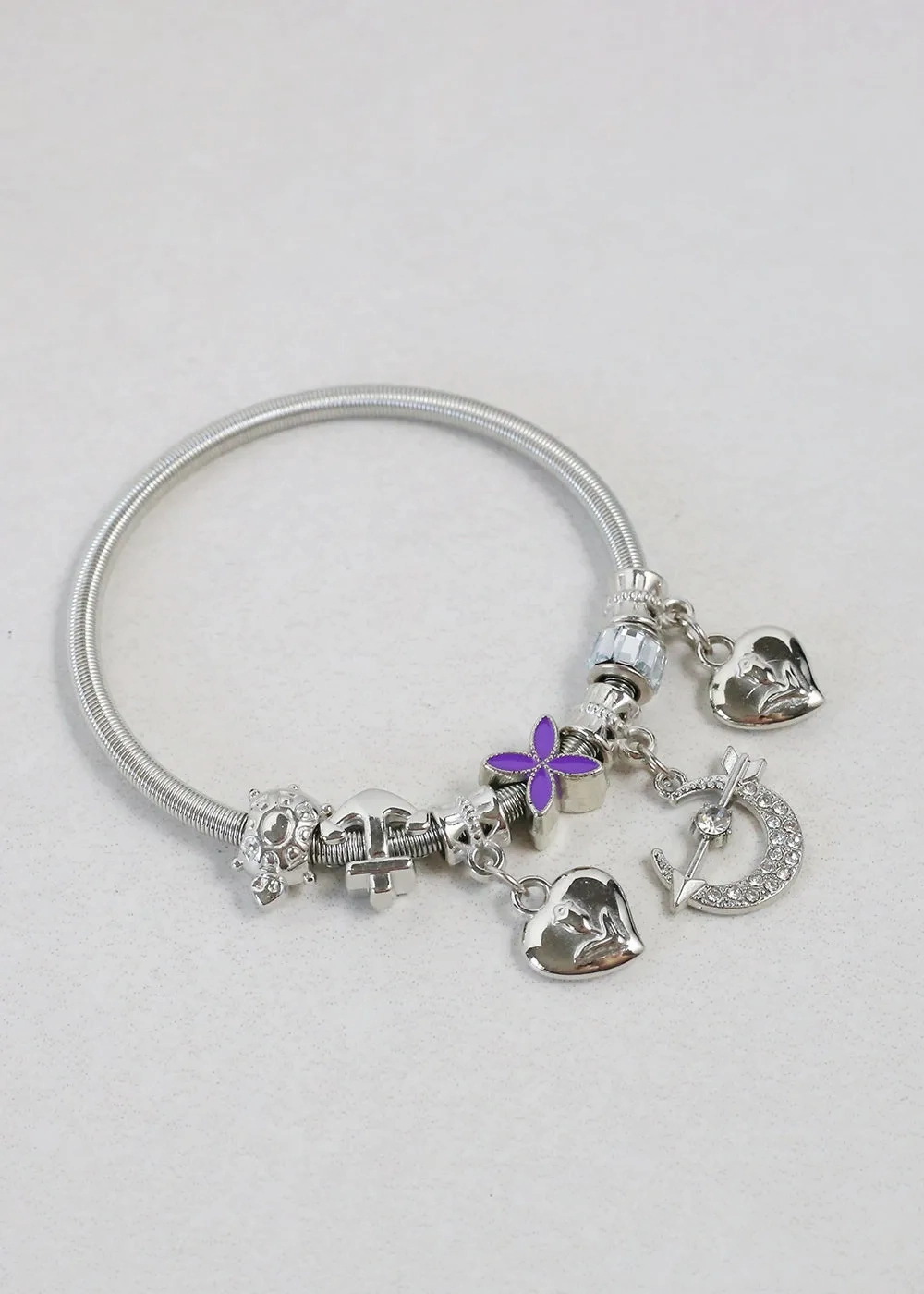 Silver Dangle Charm Bracelet with Assorted Charms