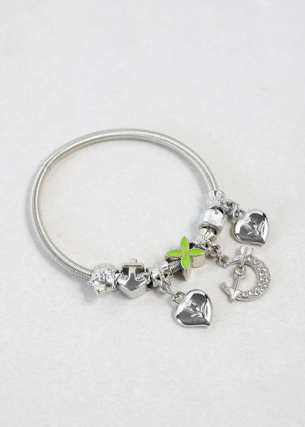 Silver Dangle Charm Bracelet with Assorted Charms