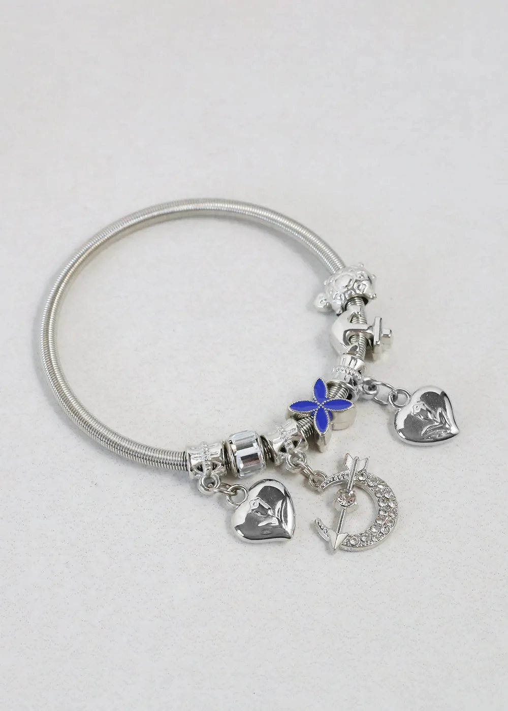Silver Dangle Charm Bracelet with Assorted Charms