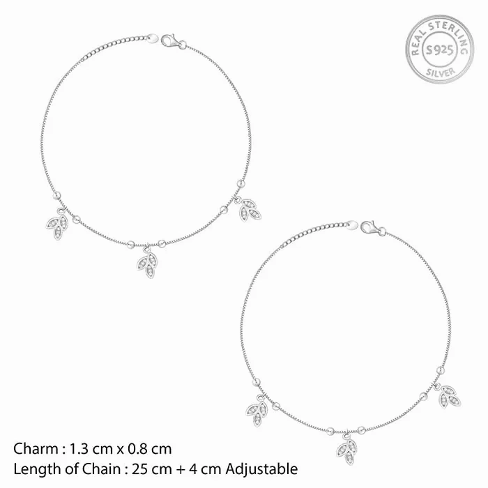 Silver Dangling Triple Leaf Charm Anklet