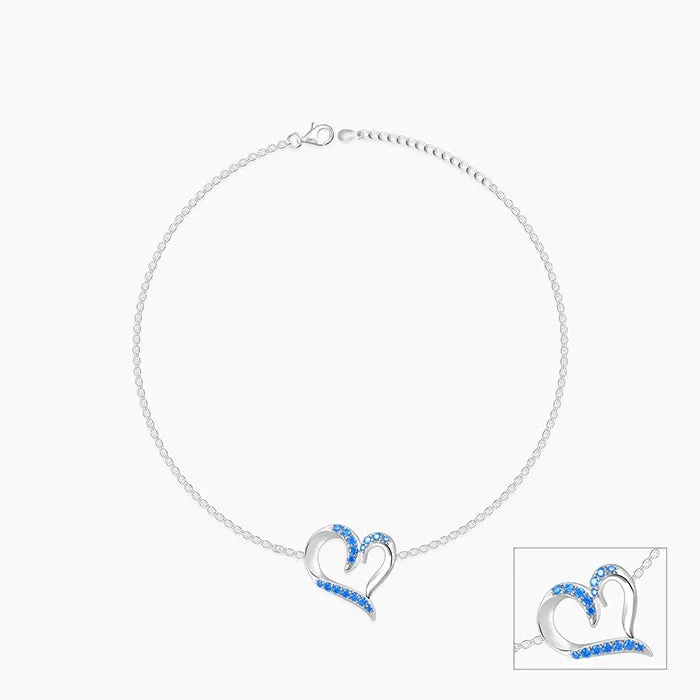 Silver Dewy Heart Anklet