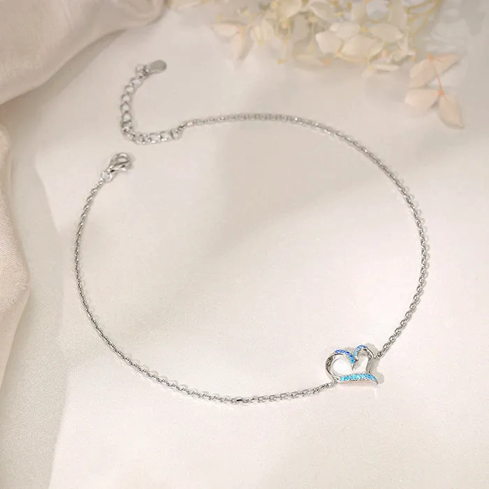 Silver Dewy Heart Anklet