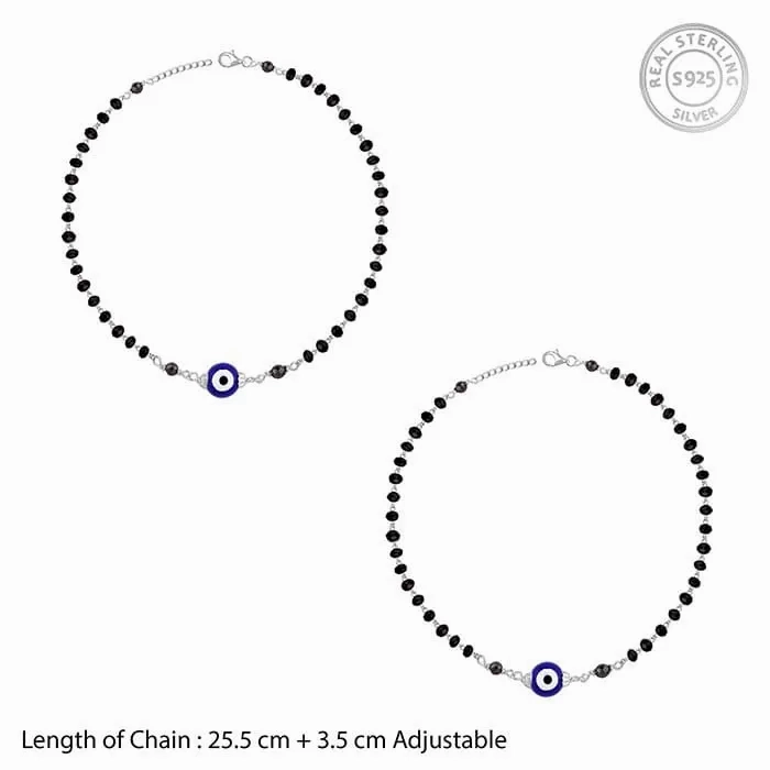 Silver Evil Eye Beaded Anklet