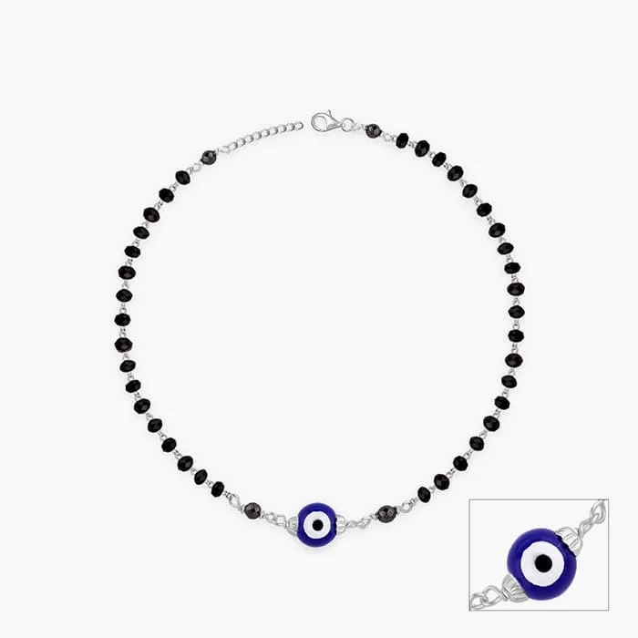 Silver Evil Eye Beaded Anklet