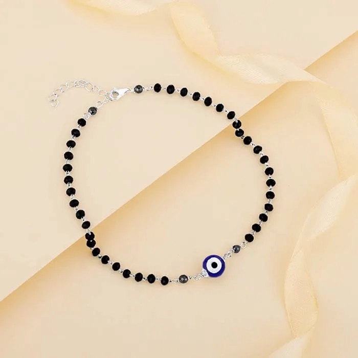 Silver Evil Eye Beaded Anklet