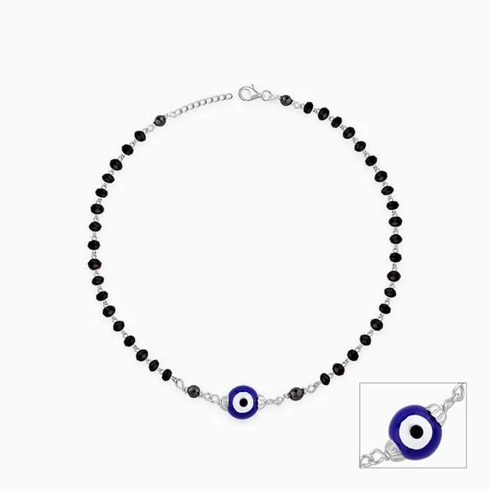 Silver Evil Eye Beaded Anklet