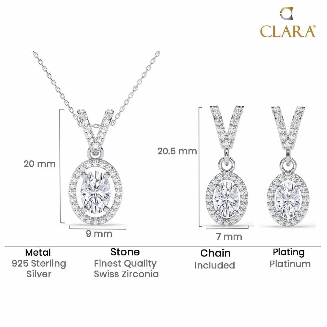 Silver Halo Oval Solitaire Jewellery Set