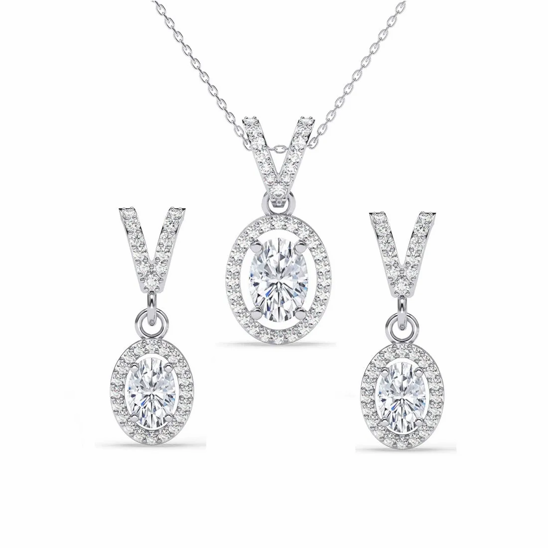 Silver Halo Oval Solitaire Jewellery Set