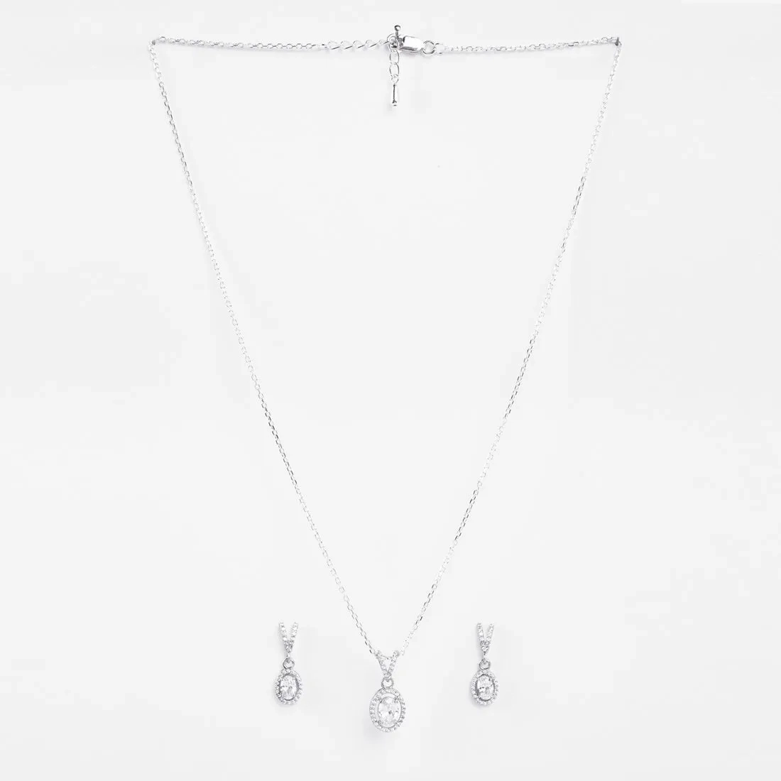 Silver Halo Oval Solitaire Jewellery Set
