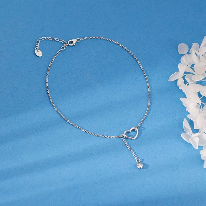 Silver Heart Melting Chain Anklet