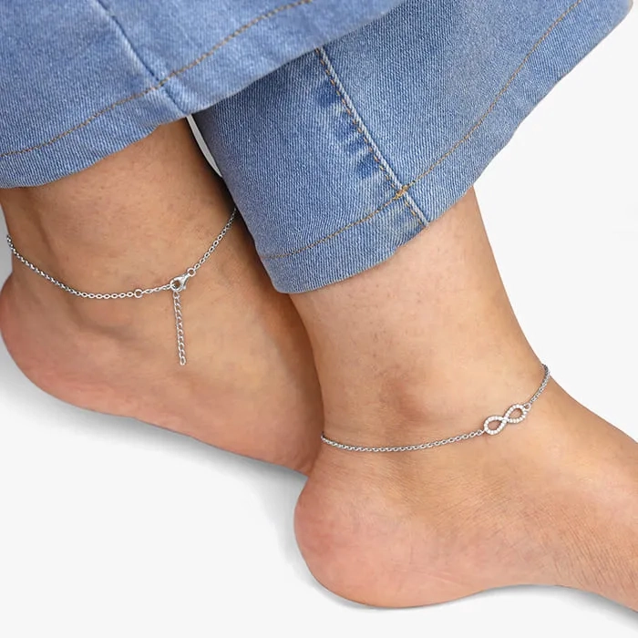 Silver Infinity Zircon Anklet