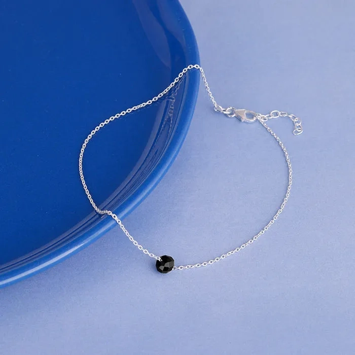 Silver Minimal Black Bead Anklet