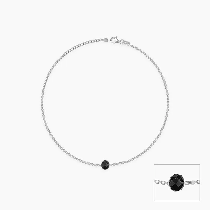 Silver Minimal Black Bead Anklet