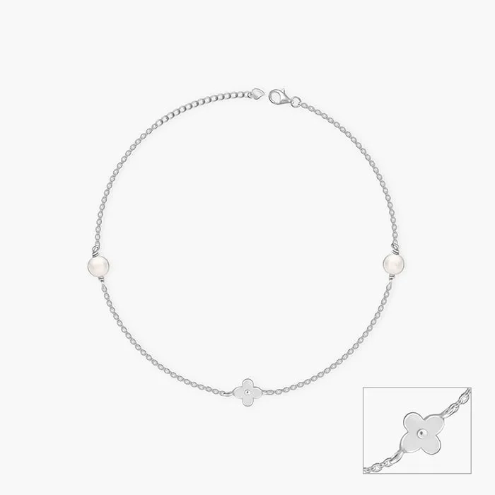 Silver Pearls &amp; Flower Anklet