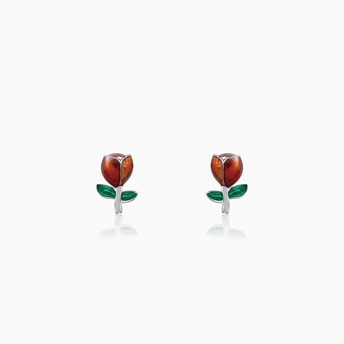 Silver Red Roses Earrings
