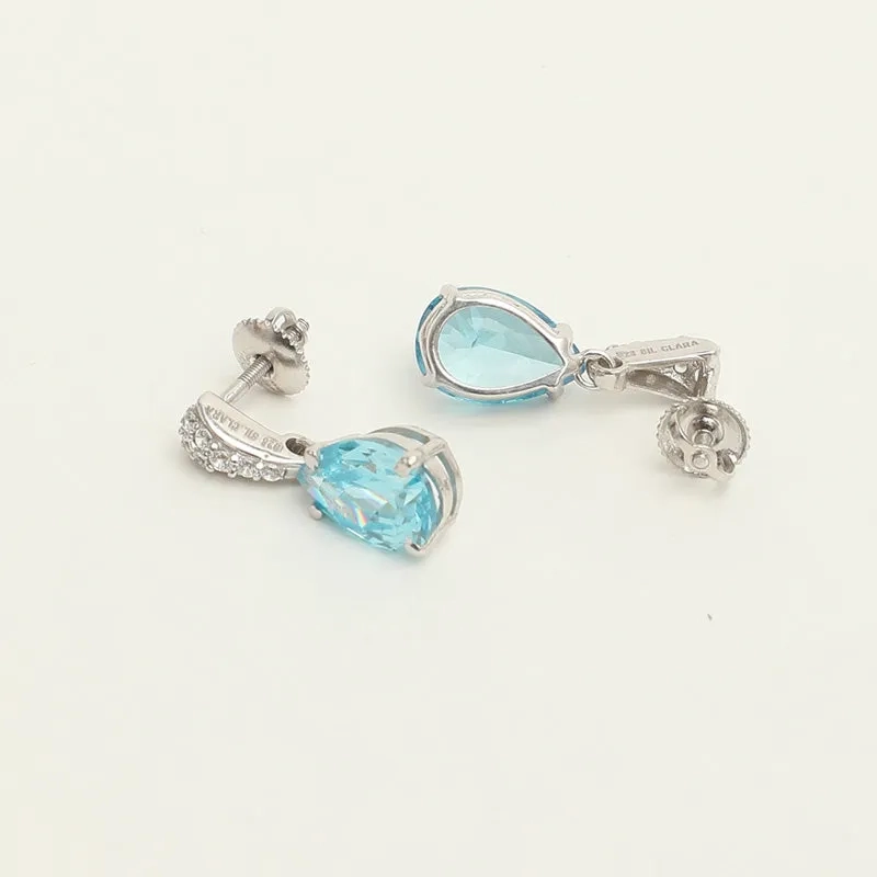 Silver Sky Blue Tear Drop Jewellery Set