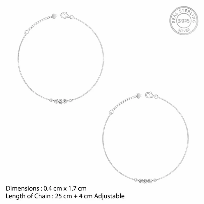 Silver Triple Flora Anklet