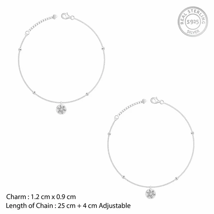 Silver Waterlily Charm Anklet