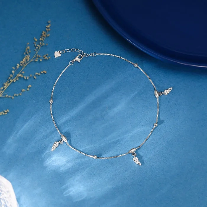 Silver Zircon Leaf Anklet