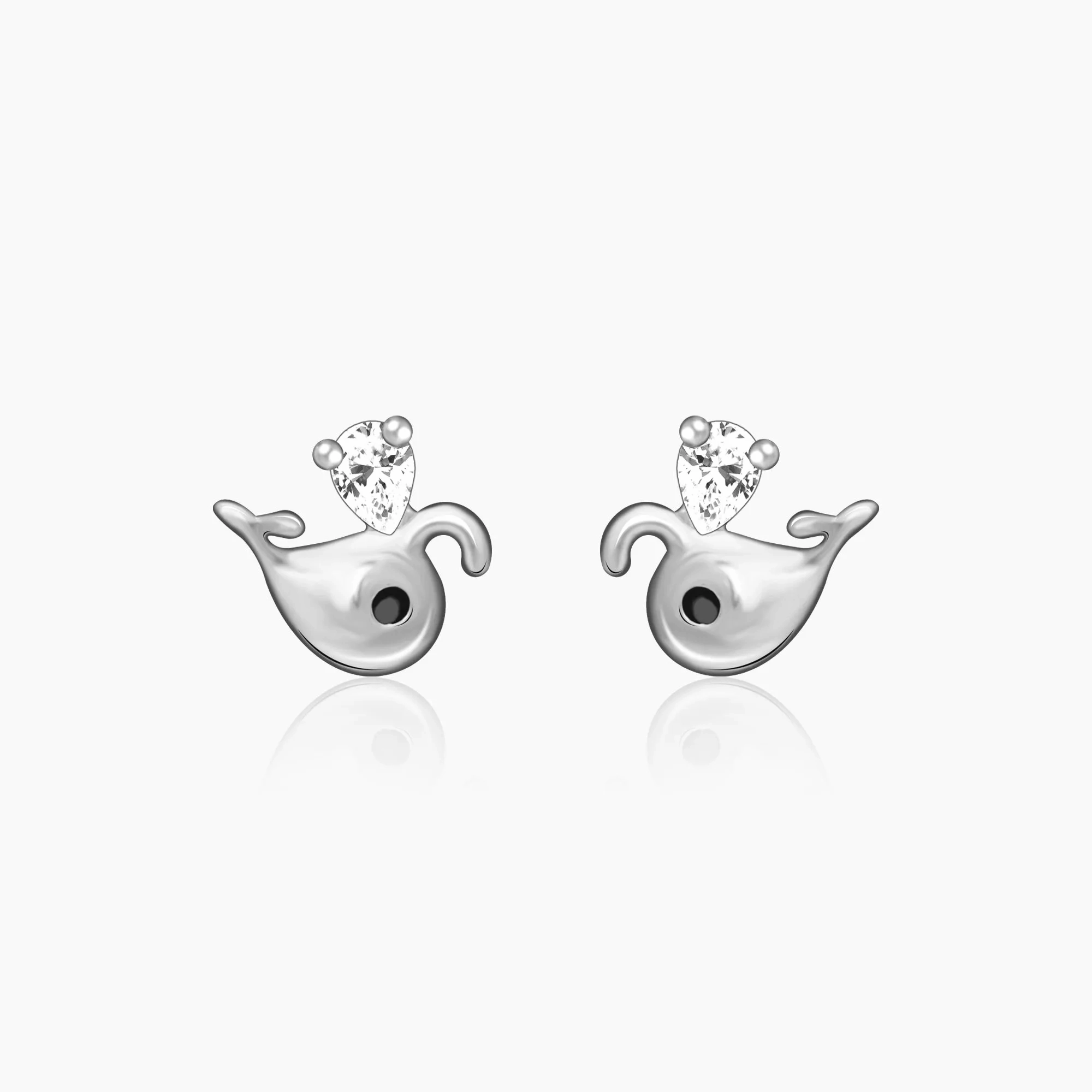 Silver Zircon Whale Stud Earrings