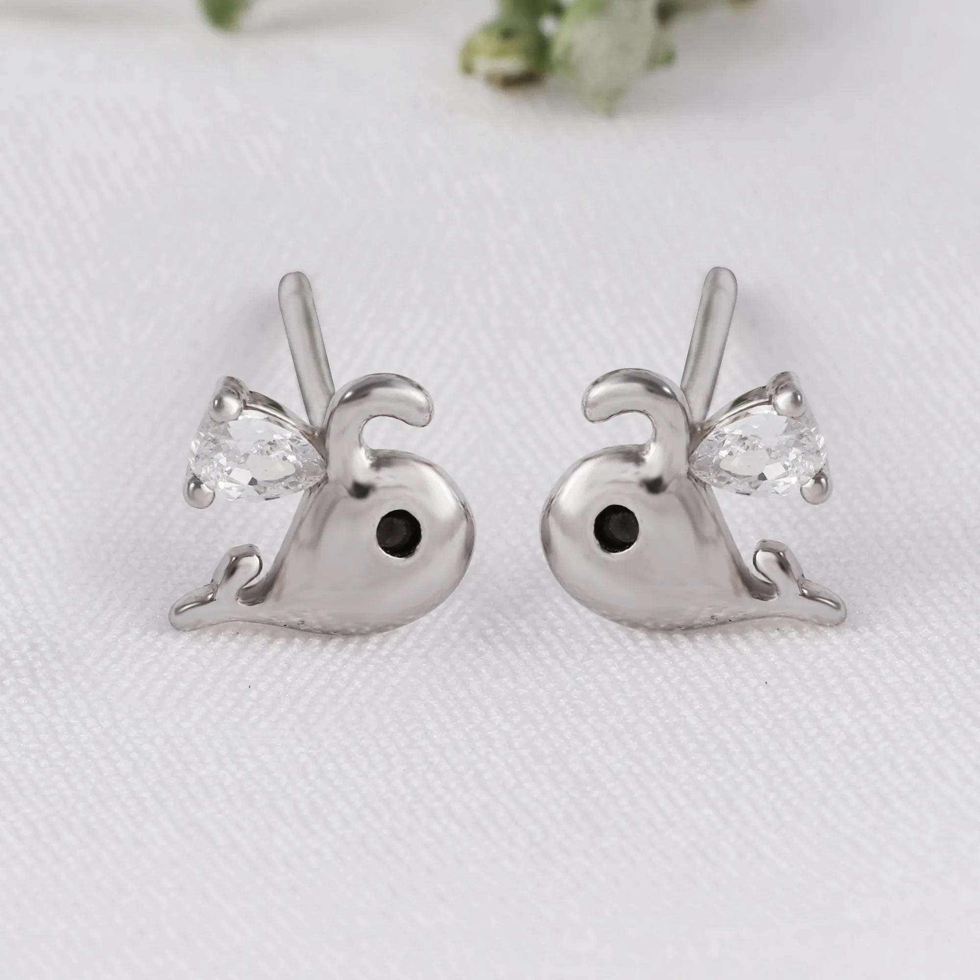 Silver Zircon Whale Stud Earrings