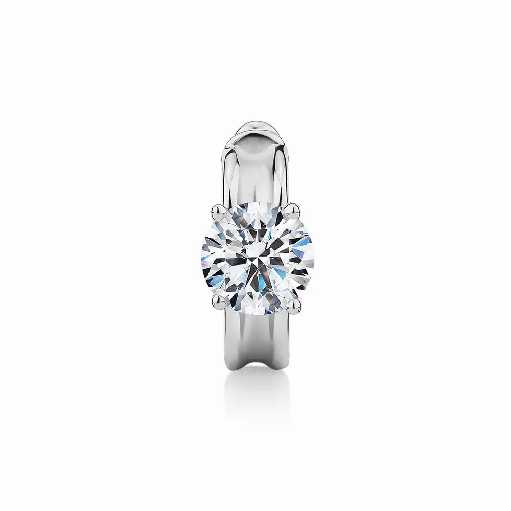 Single earring cuff with 1.03 carat* diamond simulant in 10 carat white gold and sterling silver