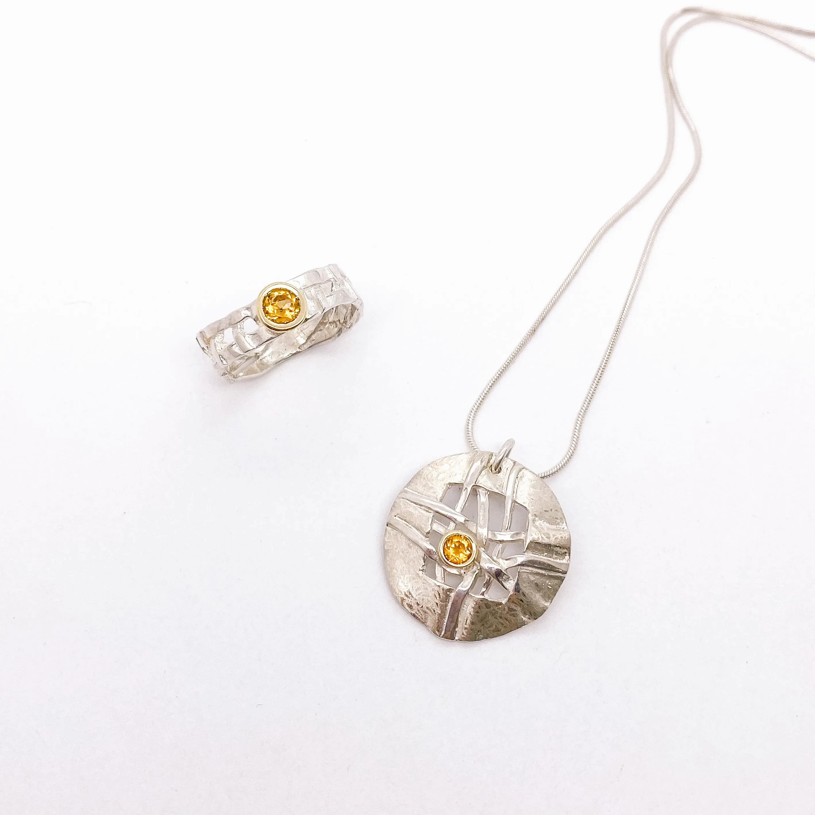 Skinny Woven Basket Citrine Bezel Ring