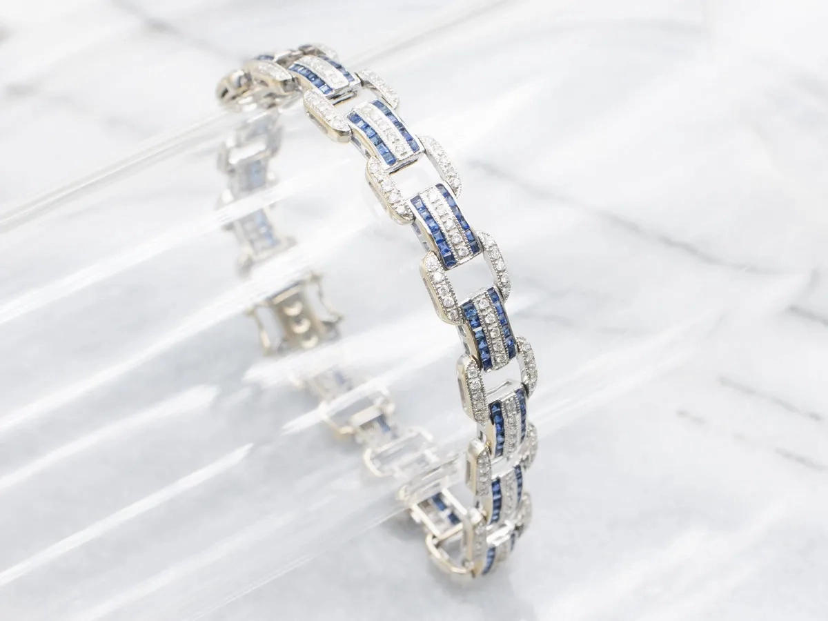 Sleek Gold Sapphire and Diamond Gemstone Link Bracelet