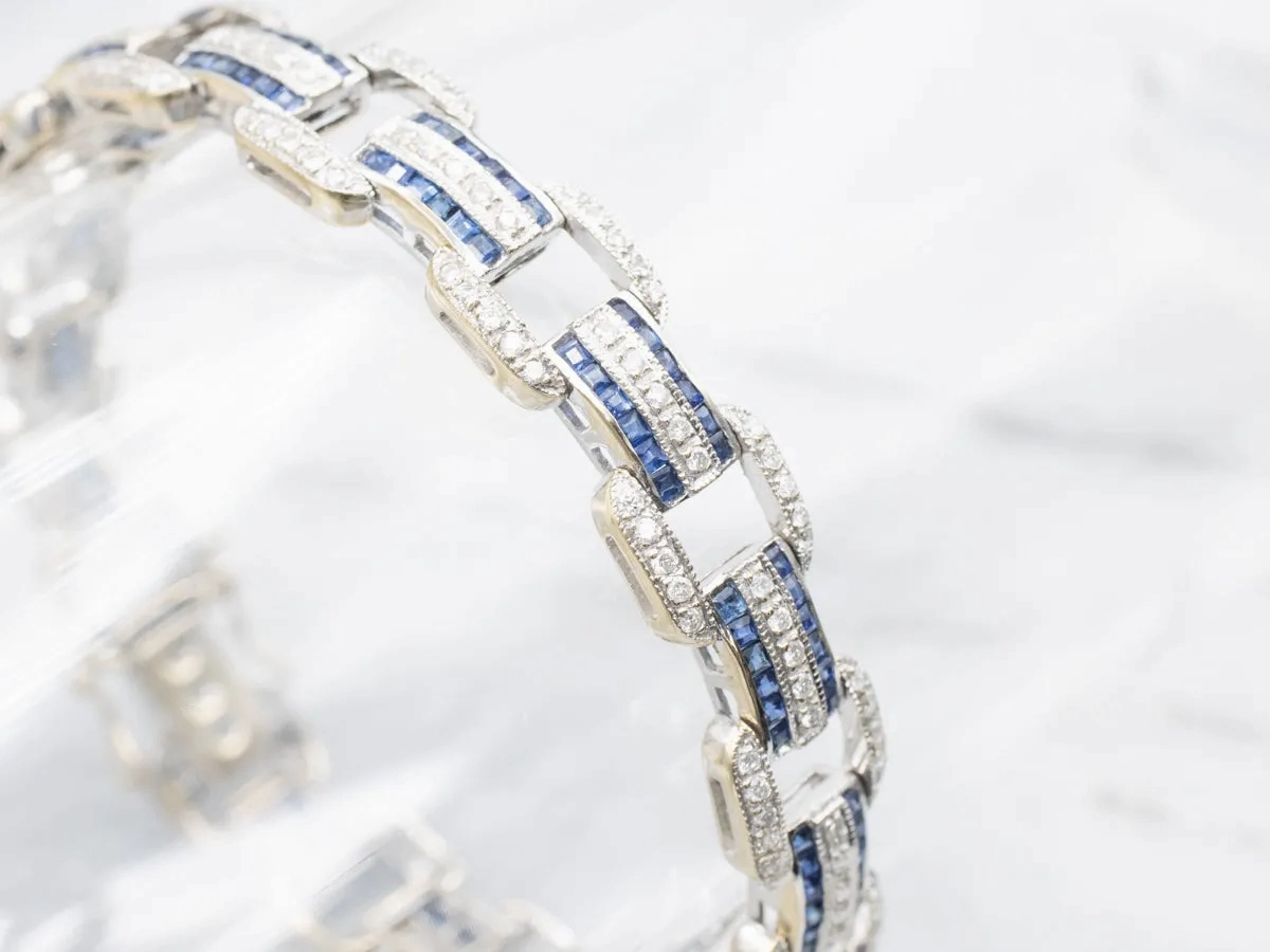 Sleek Gold Sapphire and Diamond Gemstone Link Bracelet