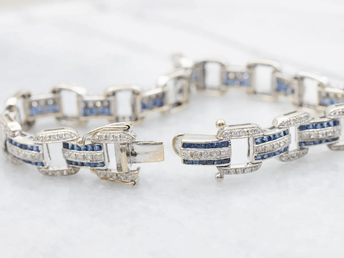 Sleek Gold Sapphire and Diamond Gemstone Link Bracelet