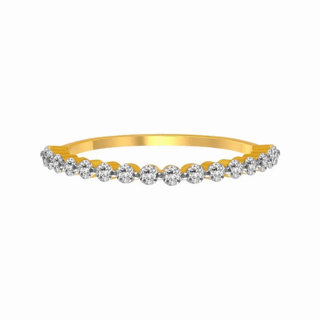 Slender 14K Gold Ring With Sparkling Diamonds Over Continuous Bands