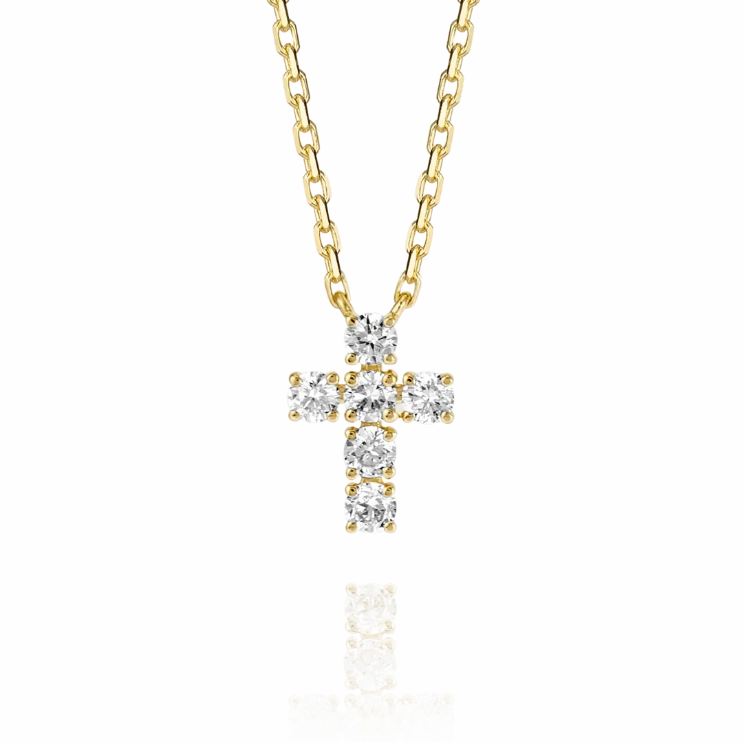Small Diamond Cross Pendant Yellow Gold
