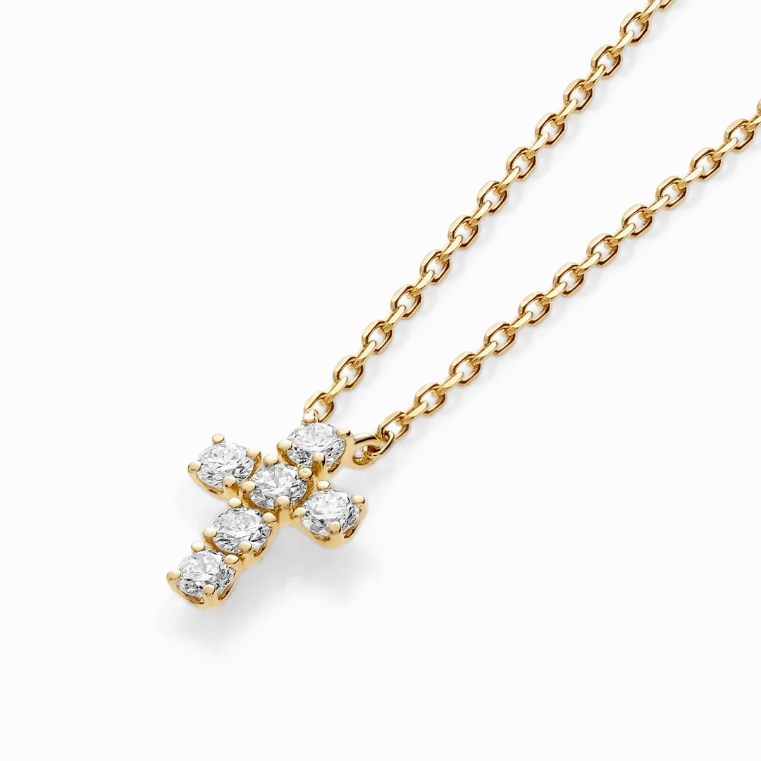 Small Diamond Cross Pendant Yellow Gold