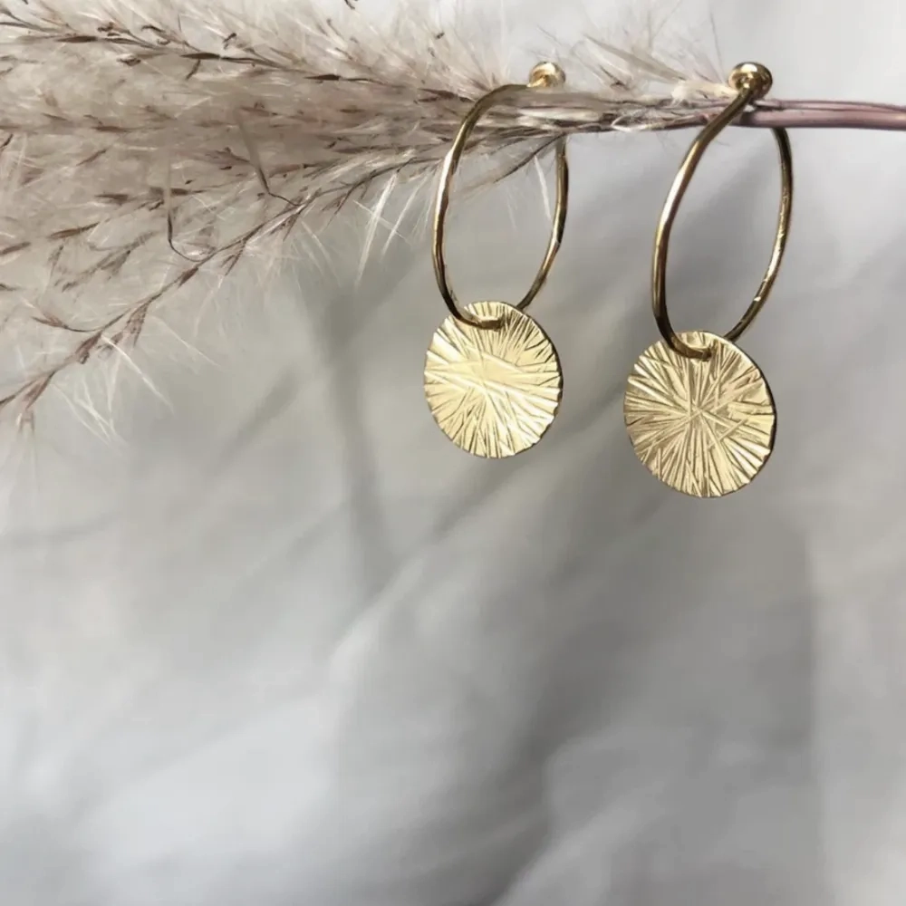 Small Textured Disc Hoops - Sterling silver or 14k gold-fill