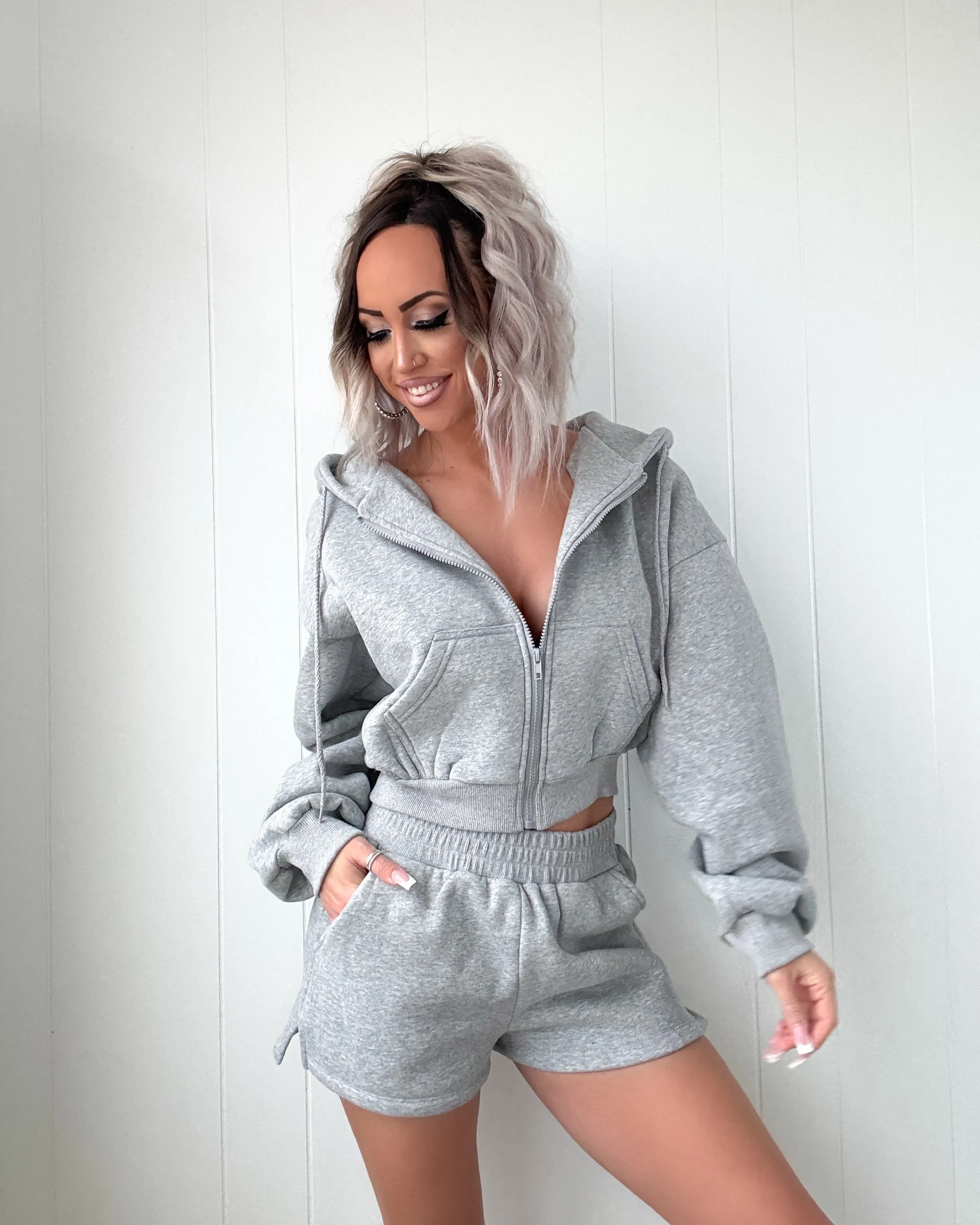 Snuggle Squad Fleece Shorts Set - Meliertes Grau