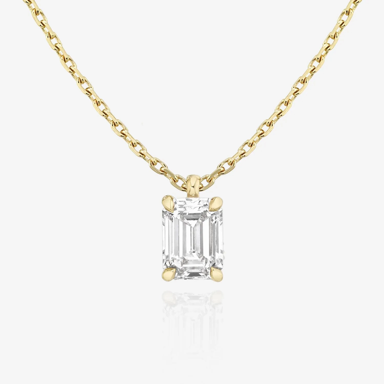 Solitaire Emerald 14K Whitegold Necklace w. Lab-Grown Diamond