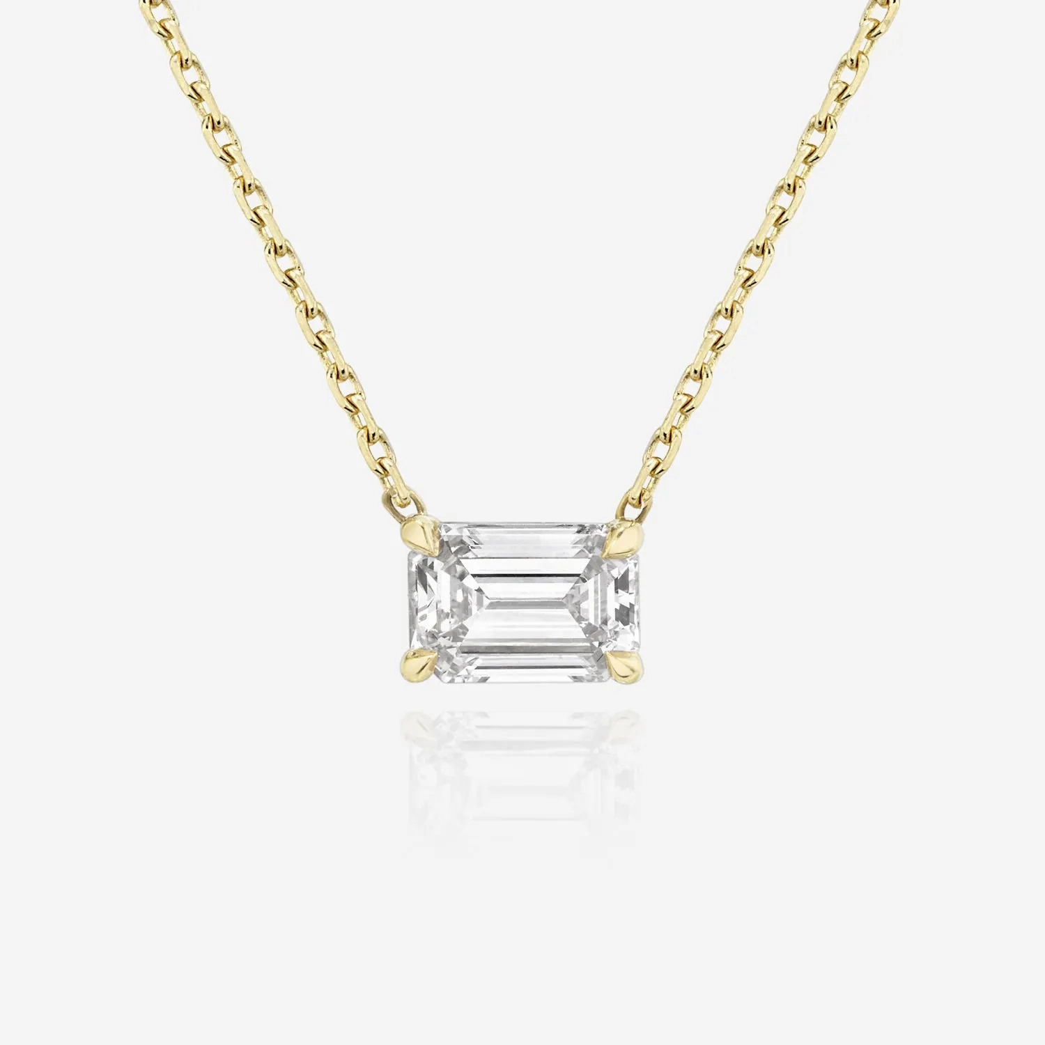 Solitaire Emerald 14K Whitegold Necklace w. Lab-Grown Diamond