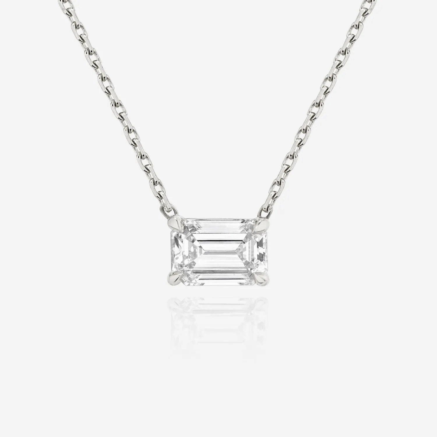 Solitaire Emerald 14K Whitegold Necklace w. Lab-Grown Diamond